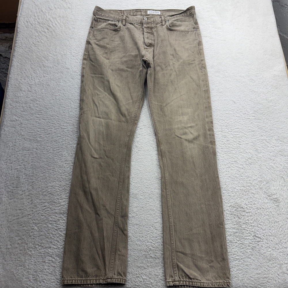 Gustin California Straight Raw Denim Jeans Mens 40 Taupe Brown Button Fly USA